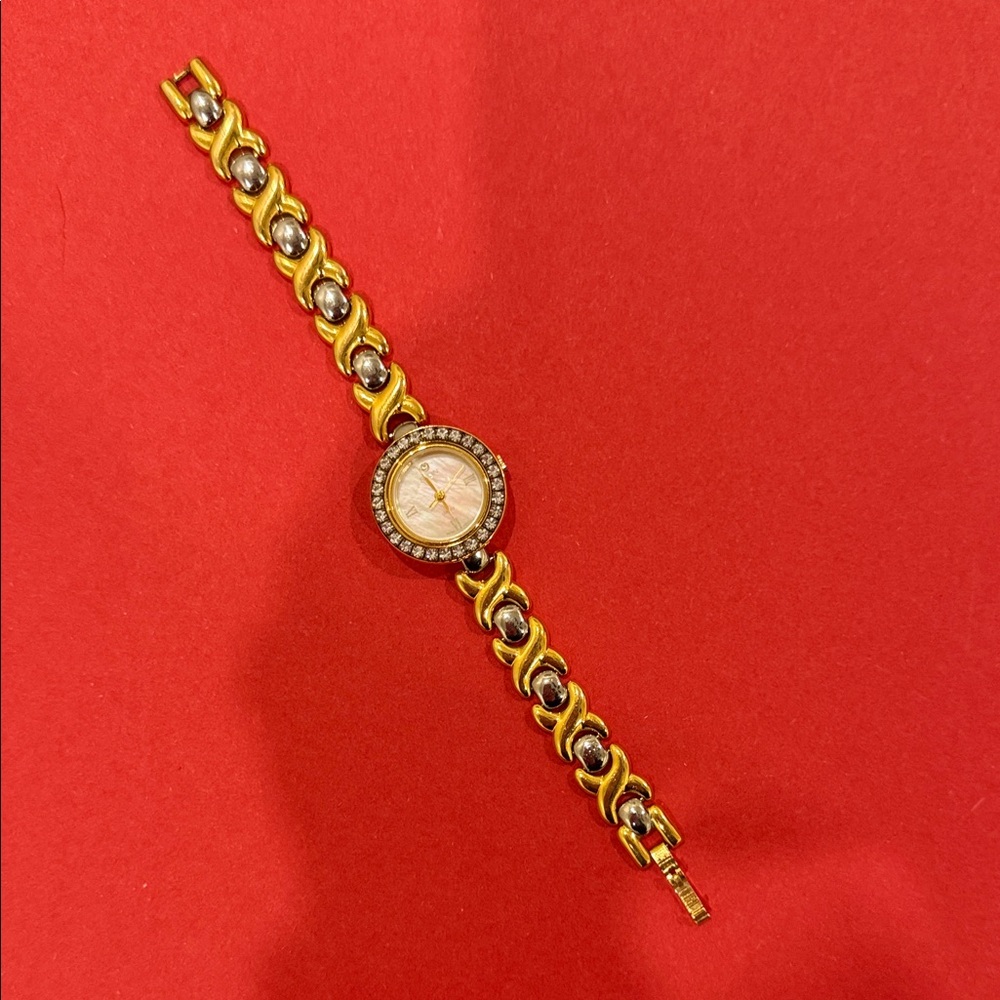 Elgin Gold and Silver Chain Bracelet with Crystal Accents
